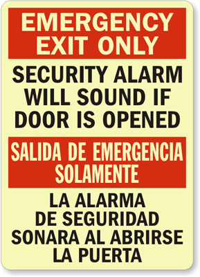 Emergency Exit Only Security Alarm Sign Bilingual