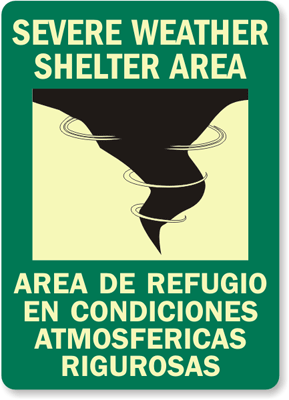 Severe Weather Shelter Area Bilingual Glow Sign