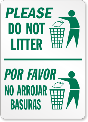 Please Do Not Litter Sign Bilingual