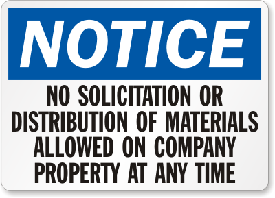 No Solicitation or Distribution of Materials Sign