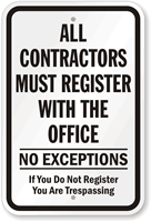 All Contractors Must Register With Office Sign