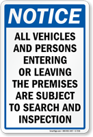 Subject To Search And Inspection Sign