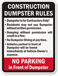 Construction Dumpster Rules Sign