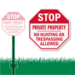 STOP Private Property No Hunting Or Trespassing Sign