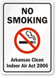 NO SMOKING Arkansas Clean Air Act Sign
