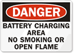 Danger Battery Charging Smoking Flame Sign