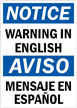WARNING ENGLISH Sign