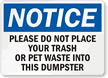 Notice: Dumpster Rules Sign