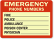 Emergency Phone Numbers Glow Sign