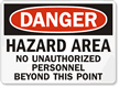 Danger Hazard Area Unauthorized Personnel Sign
