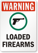Loaded Firearms OSHA Warning Sign with Gun Symbol