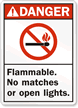 ANSI Flammable No Matches Open Lights Sign