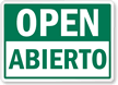 Open, Abierto Bilingual Sign