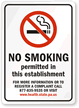 NO SMOKING permitted in this establishment Sign