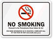 NO SMOKING PENNSYLVANIA CLEAN AIR ACT Sign