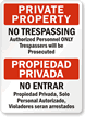 Private Property Trespassing Bilingual Sign