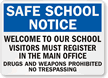 School Visitors Must Register In The Office Sign
