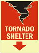 Tornado Shelter Sign with Upper Right Arrow