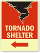 Tornado Shelter Sign with Lower Left Arrow