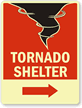 Tornado Shelter Sign with Lower Right Arrow
