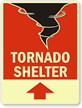 Tornado Shelter Sign with Upper Left Arrow