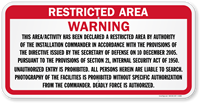 Warning This Area Declared A Restricted Area Sign
