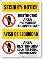 Bilingual Restricted Area Security Notice Sign