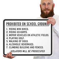 Prohibited on School Grounds Violators Prosecuted Sign