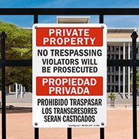 Bilingual Private Property No Trespassing Violators Prosecuted Sign