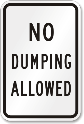 NO DUMPING ALLOWED on a 8" wide x 12" high Aluminum Sign Made in the USA Wht/Blk 
