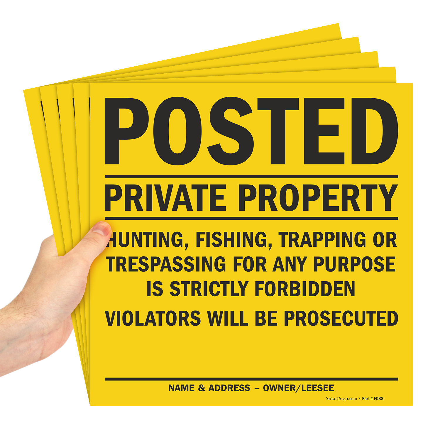 Posted Private Property Hunting Fishing Trapping or Trespassing Violators  Will be Prosecuted HDPE Sign Pack, SKU: KT-0008