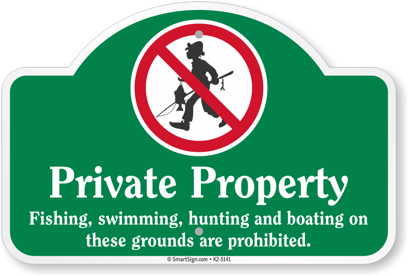 Designer Private Property Fishing Swimming Prohibited Sign, SKU