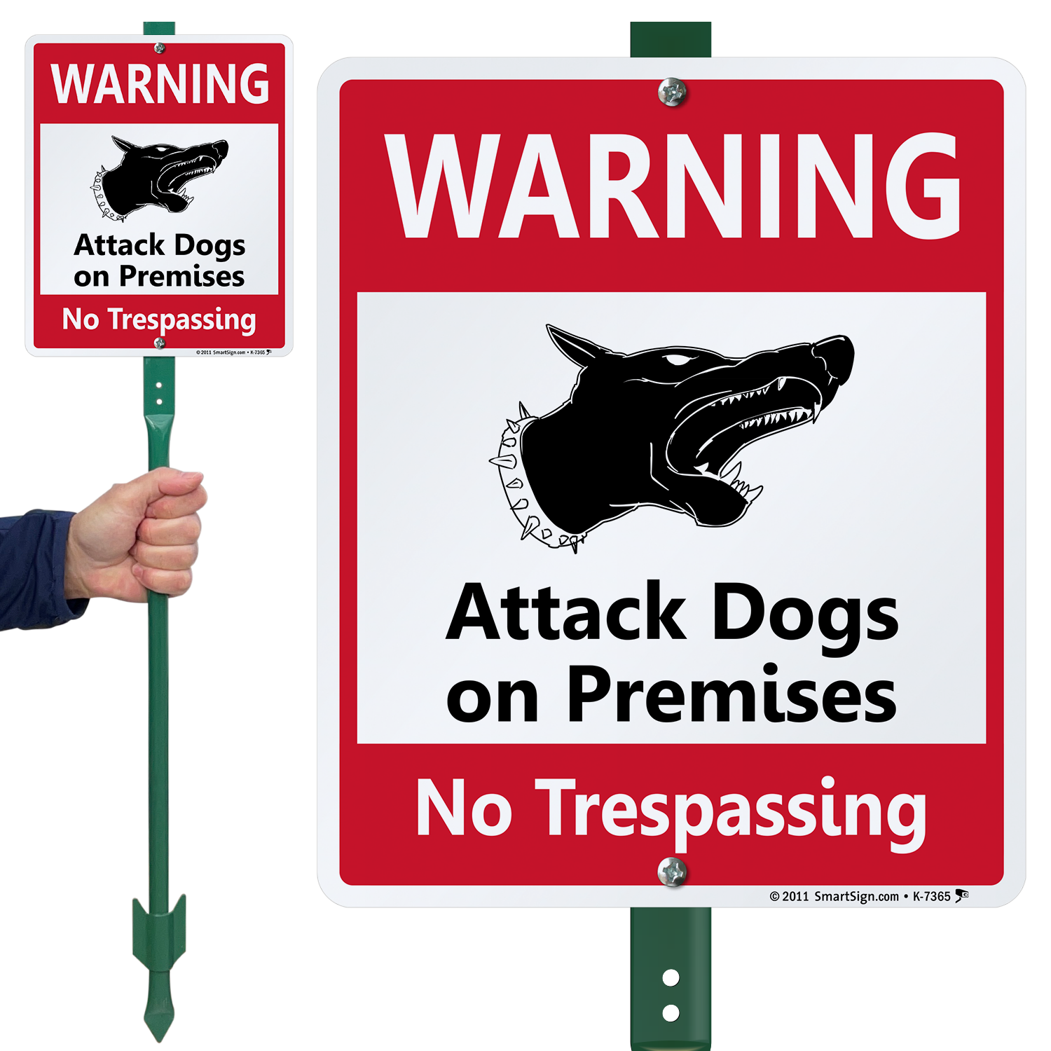 3 WARNING Property Guarded by Attack Dog DO NOT ENTER Signs w/Stakes 8x12 yel 
