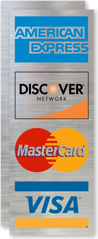 VERTICAL CREDIT CARD LOGO DECAL STICKERS Visa/MasterCard/Discover/Amex 