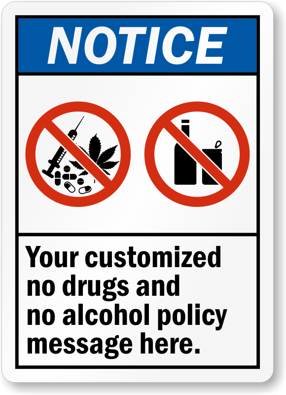 No Drugs Sign Policy Notice Anti Drug BL018 Brushed Silver A4 Pub Bar Restaurant 
