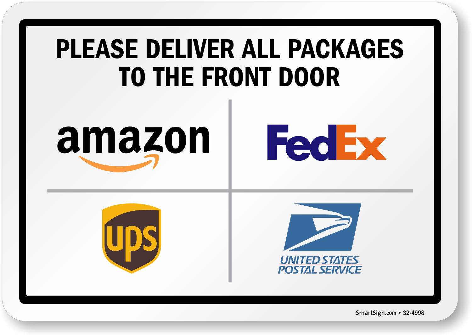 Deliver All Packages To Front Door Arrow Left Sign – Aluminum, 3 Sizes – USPS UPS FedEx – Custom Signs SI035