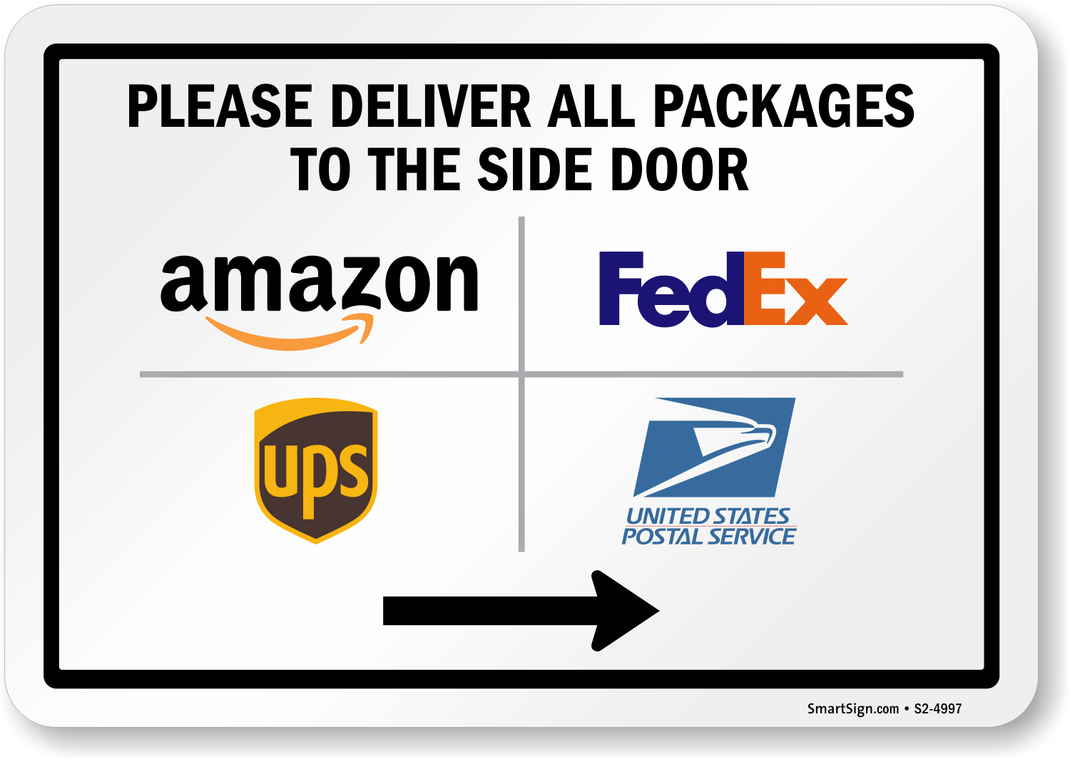 Please Deliver All Packages to the Side Door Arrow Sign, SKU: S2-4997