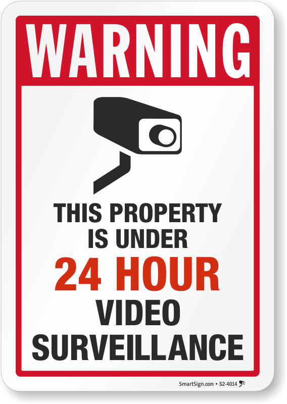 Signs ByLITA Basic Property 24 Hour Video Under Surveillance Sign Large Brushed Silver 