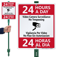 Bilingual 24 Hours A Day Surveillance Sign