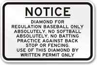 Diamond for Regulation Baseball Only Sign