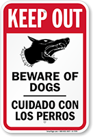Beware Of Dogs Bilingual Sign (with Graphic)
