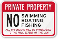 Private Property: No Swimming & No Fishing Sign