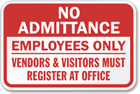 Employees Vendors Visitors Register office Sign