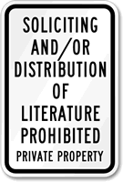 Soliciting Distribution Literature Prohibited Sign