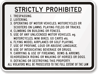 Strictly Prohibited School Rules Sign
