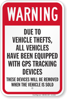 All Vehicles Equipped With GPS Tracking Warning Sign