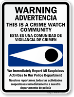 Bilingual Crime Watch Community Police Department Sign