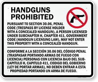 Section 30.06 Concealed Handguns Prohibited Sign for Texas
