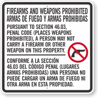 Section 46.03 Carry Firearms Or Other Weapons Prohibited Texas Gun Law Sign