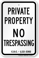 District of Columbia No Trespassing Sign